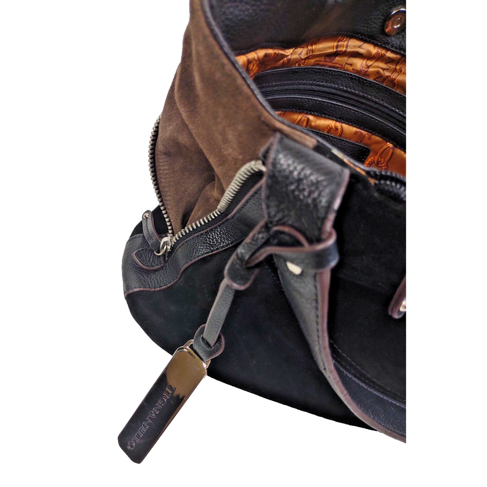 TIGNANELLO Black & Brown Suede/Leather Expandable Hobo Shoulder Bag Handbag - Picture 10 of 13